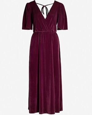 NWT Happy X Nature Plum Melody Velvet Flutter Sleeve Faux Wrap Dress  • Size S